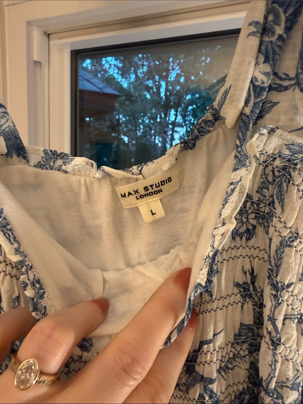 Max Studio White Maxi Dress with Blue Floral Print - Picture 2 of 5
